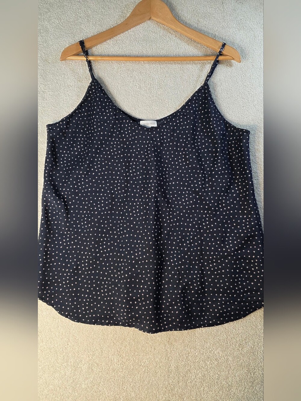 Garnet Hill Black White Polka Dot Washable Silk Camisole Top V Neck Relaxed 16